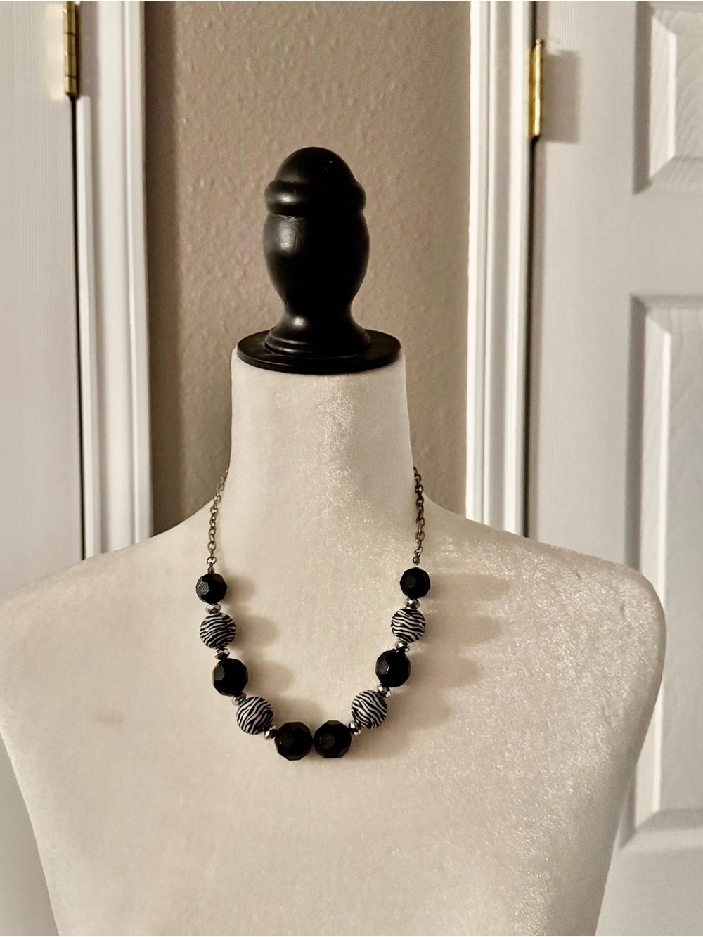 Black and White Beaded Statement Necklace - Women Jewelry